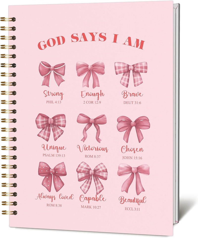 KIDEAR Christian Journal for Women, Prayer Notebook for Bible Study Notes,Cute Pink Bow Faith Journal,Coquette Preppy Christian Gifts for Teen Girls,Church Note Bible Study Supplies - A09 - Image 1
